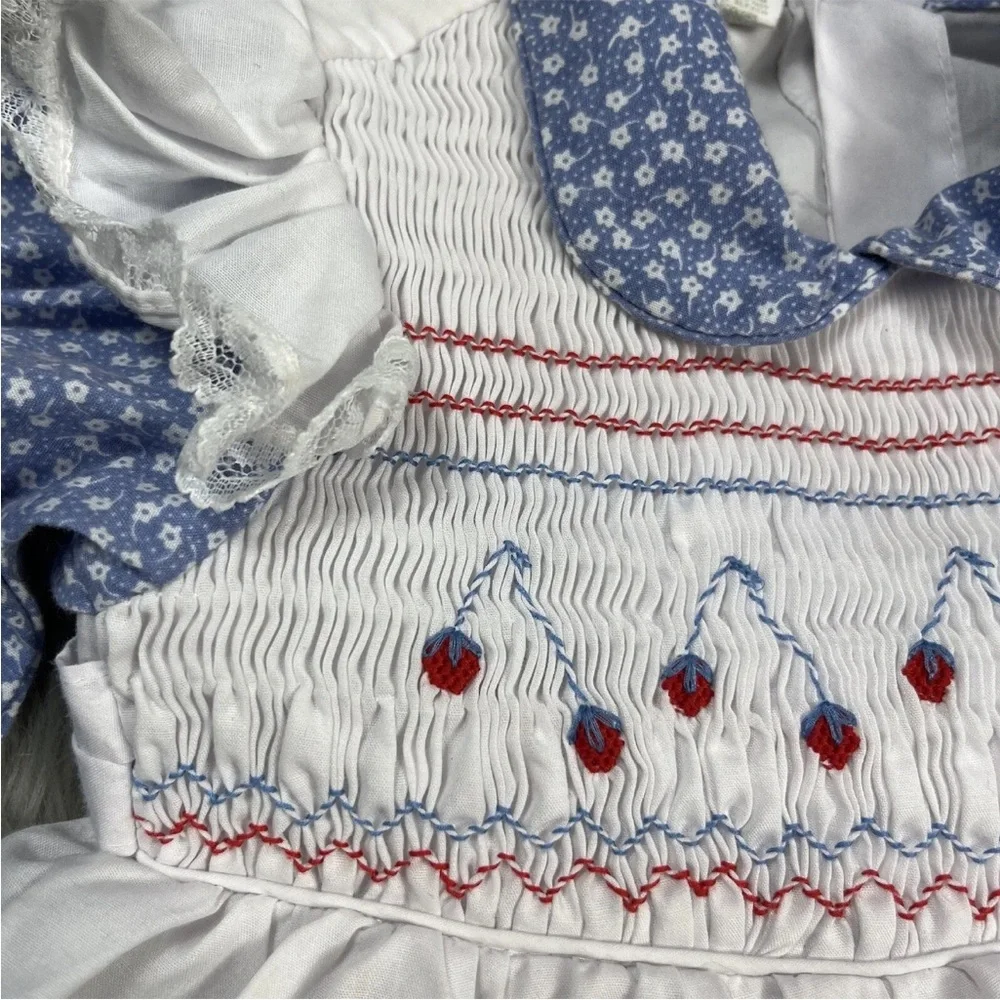 Vintage Toddler Girls Cradle Togs Blue White Floral Ruffle Dress